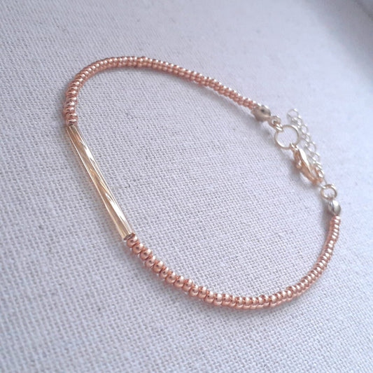 Thin Elegant Classy Copper Gold Beaded Bracelet