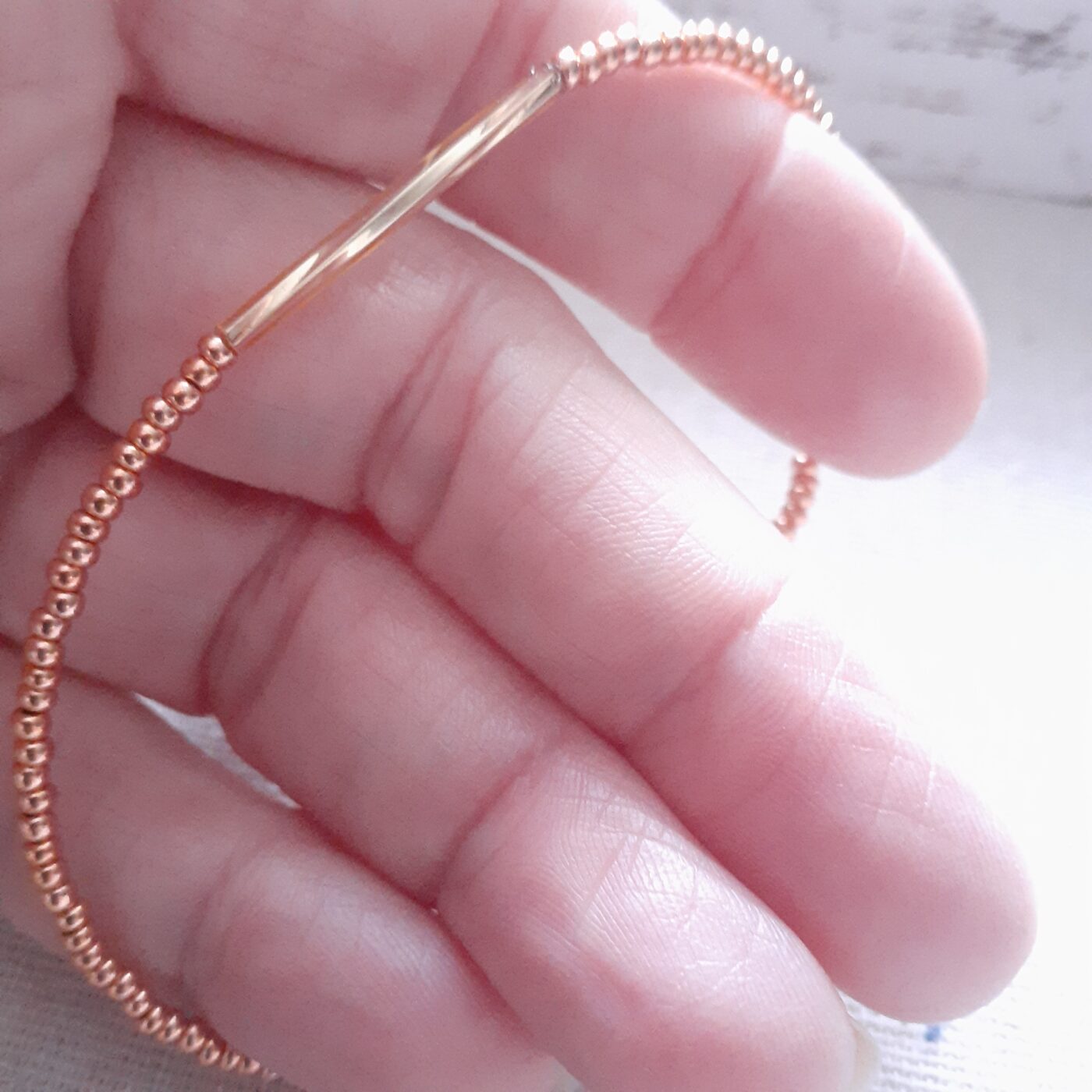 Thin Elegant Classy Copper Gold Beaded Bracelet