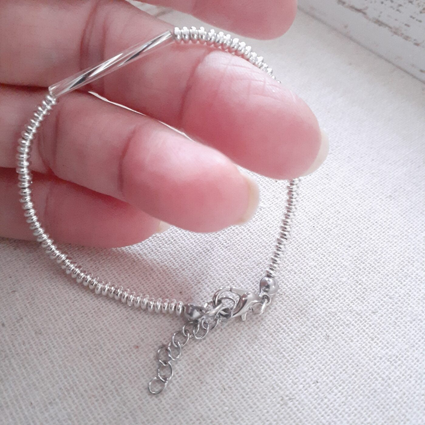 Thin Elegant Classy Silver Beaded Bracelet