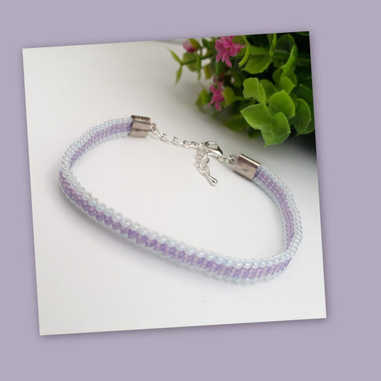 Thin soft pastel lilac purple seed bead handwoven bracelet