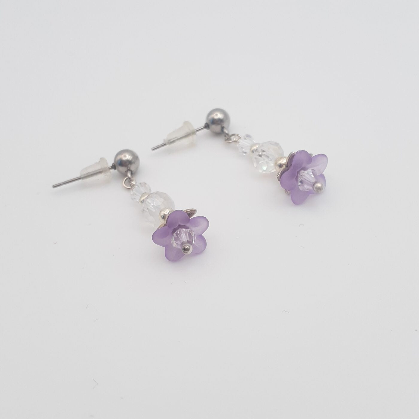 Tiny Lilac Acrylic Flower Post Stud Dangle Earrings in Stainless Steel