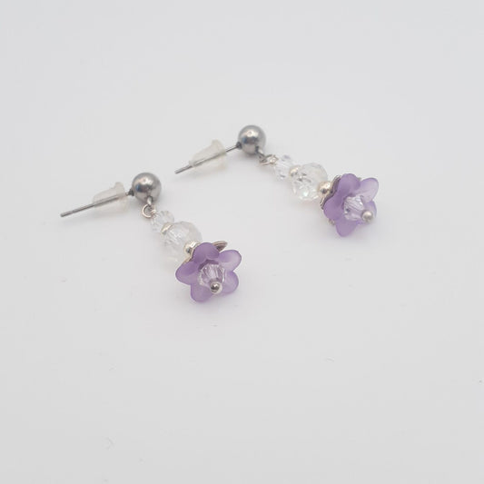 Tiny Lilac Acrylic Flower Post Stud Dangle Earrings in Stainless Steel