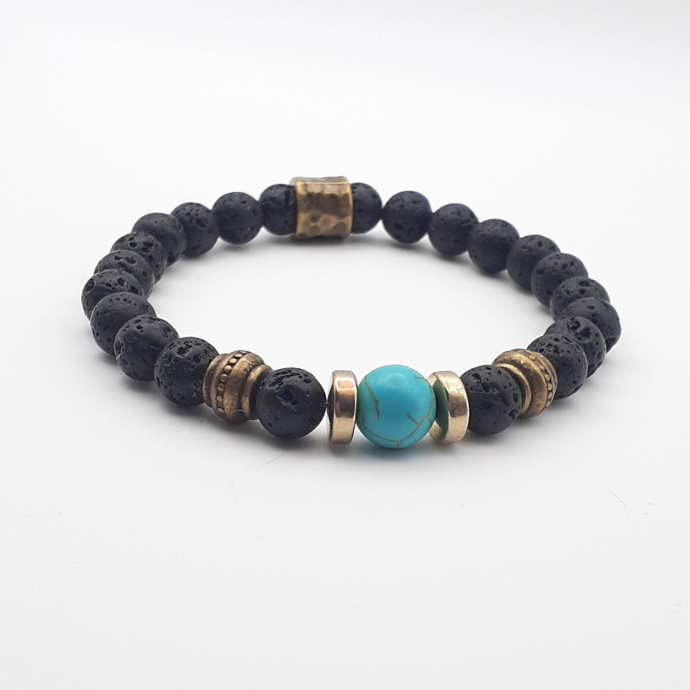 Turquoise Howlite and Black Lava Stone Stretch Bracelet