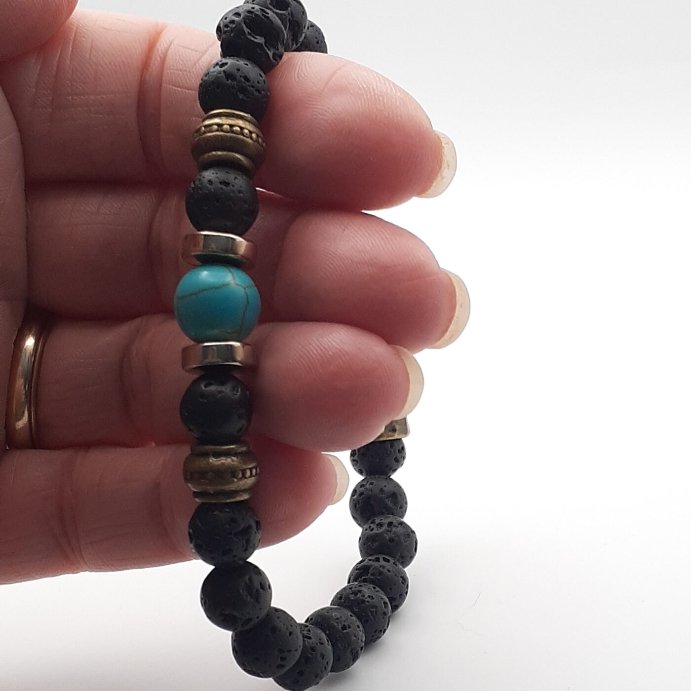 Turquoise Howlite and Black Lava Stone Stretch Bracelet