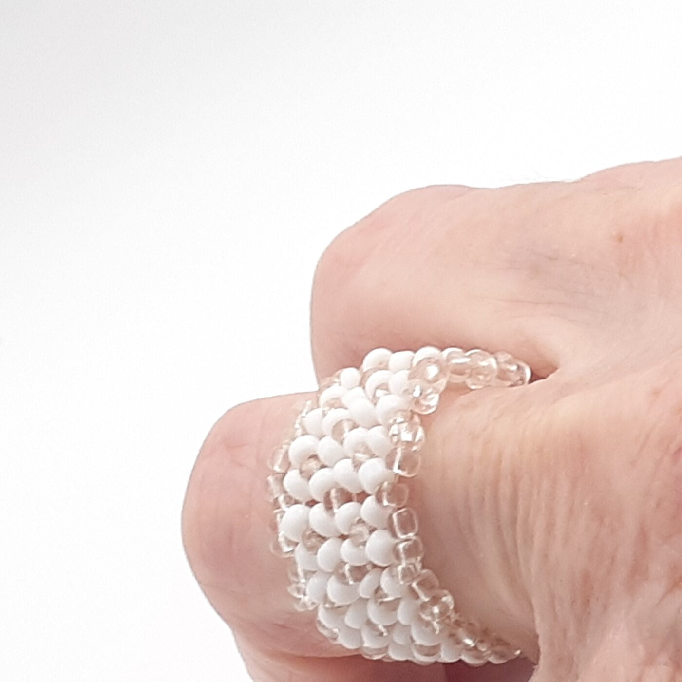 White Lace Seed Bead Handwoven Ring