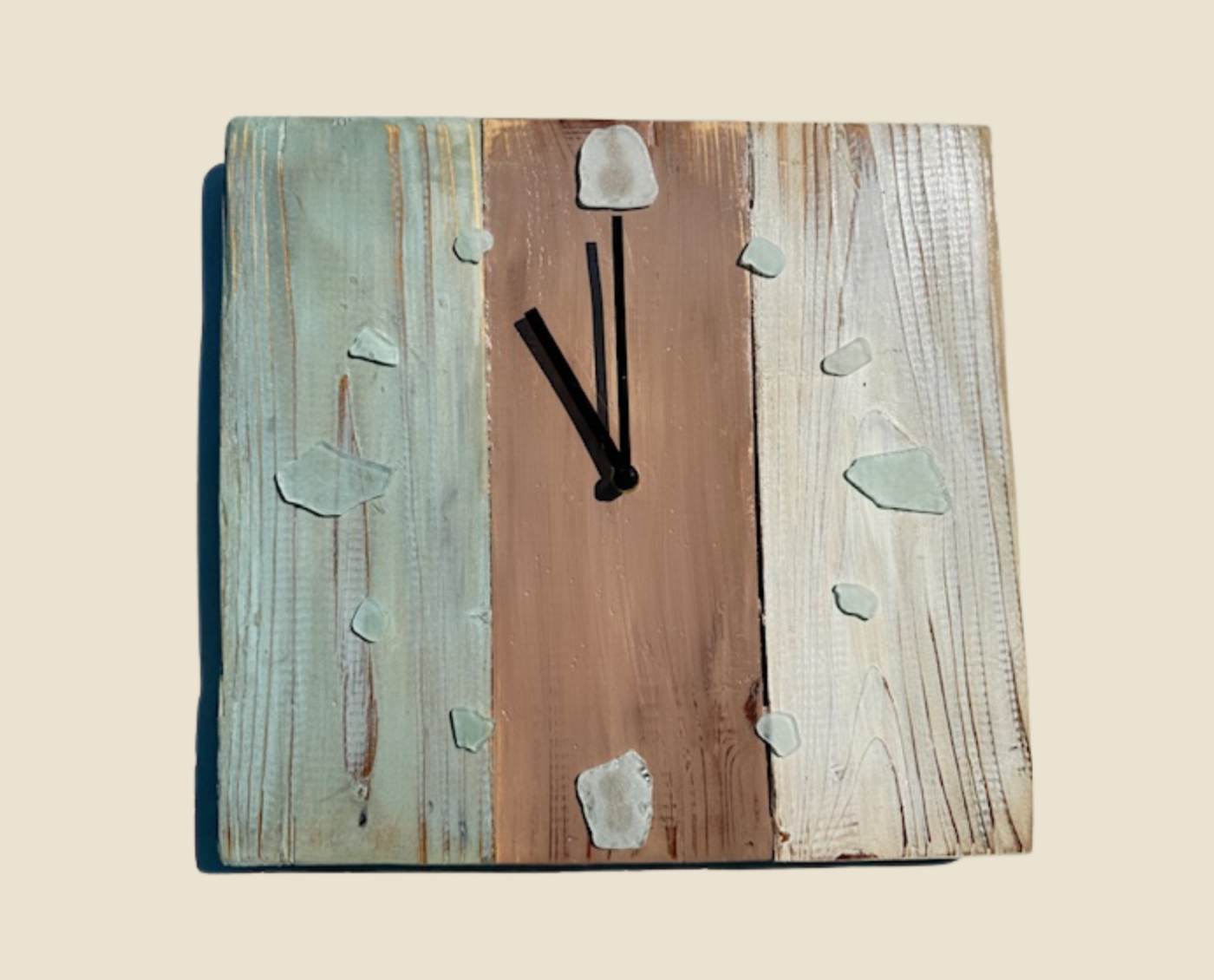 Rustic Wooden Wall Clock (Beach Glass, Teal, Taupe , & White)