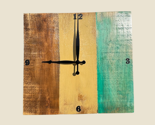 Rustic Wooden Wall Clock (Teal, Sand, & Brown)