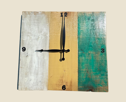 Rustic Wooden Wall Clock (White, Sand, & Teal)