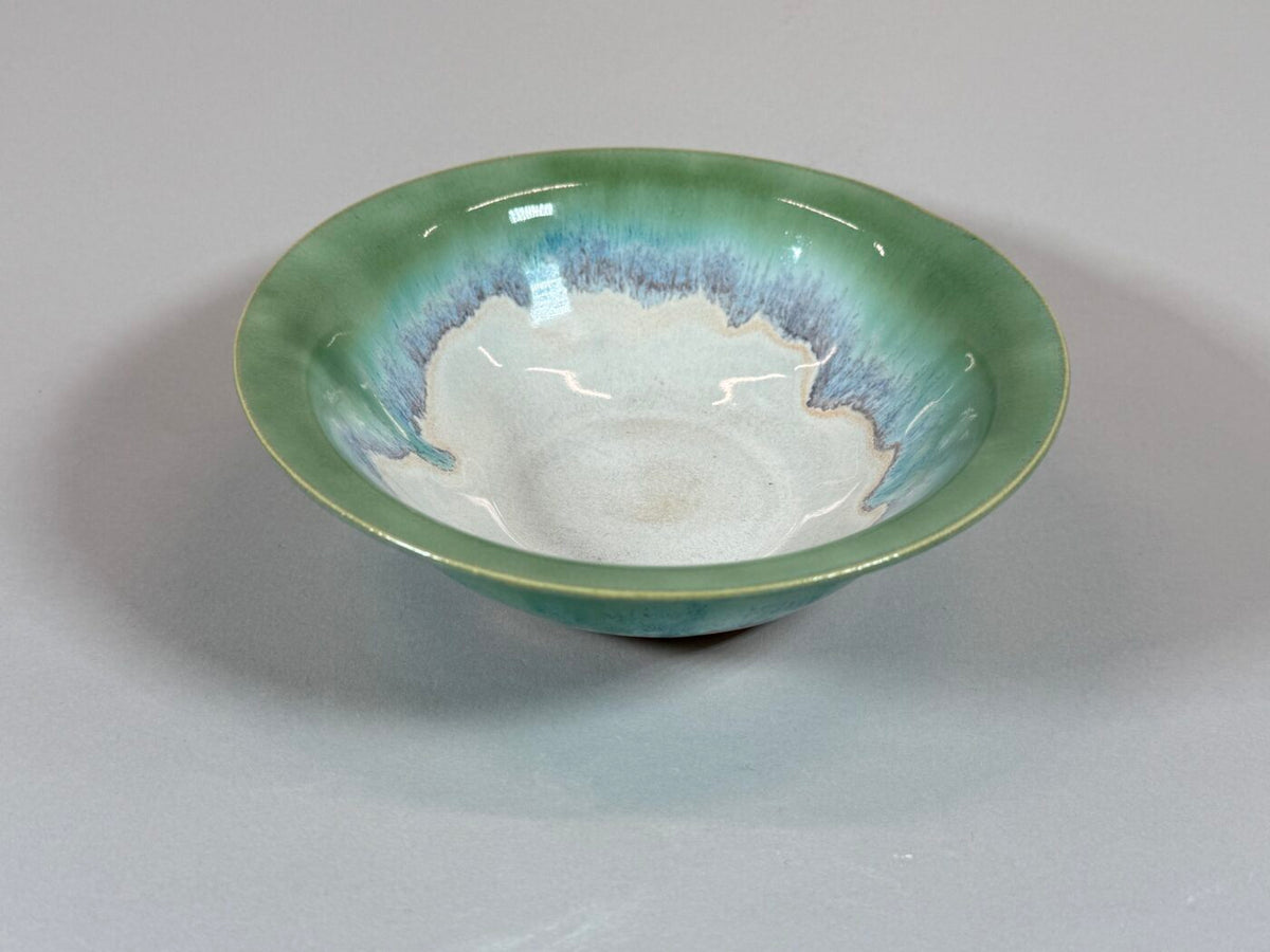Summer Breeze bowl with green rim and blue-green marbled interior