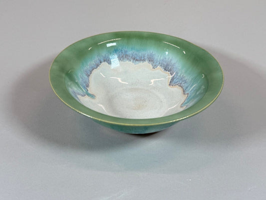 Summer Breeze bowl with green rim and blue-green marbled interior
