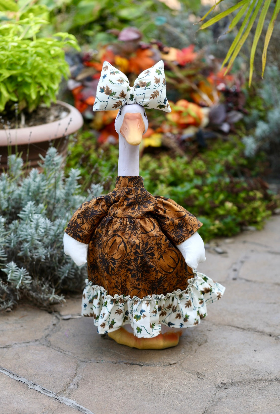 23" Fall Themed - Porch Goose Outfits with Stuffed Wings, Fall Dresses with Bow (Goose not Included)