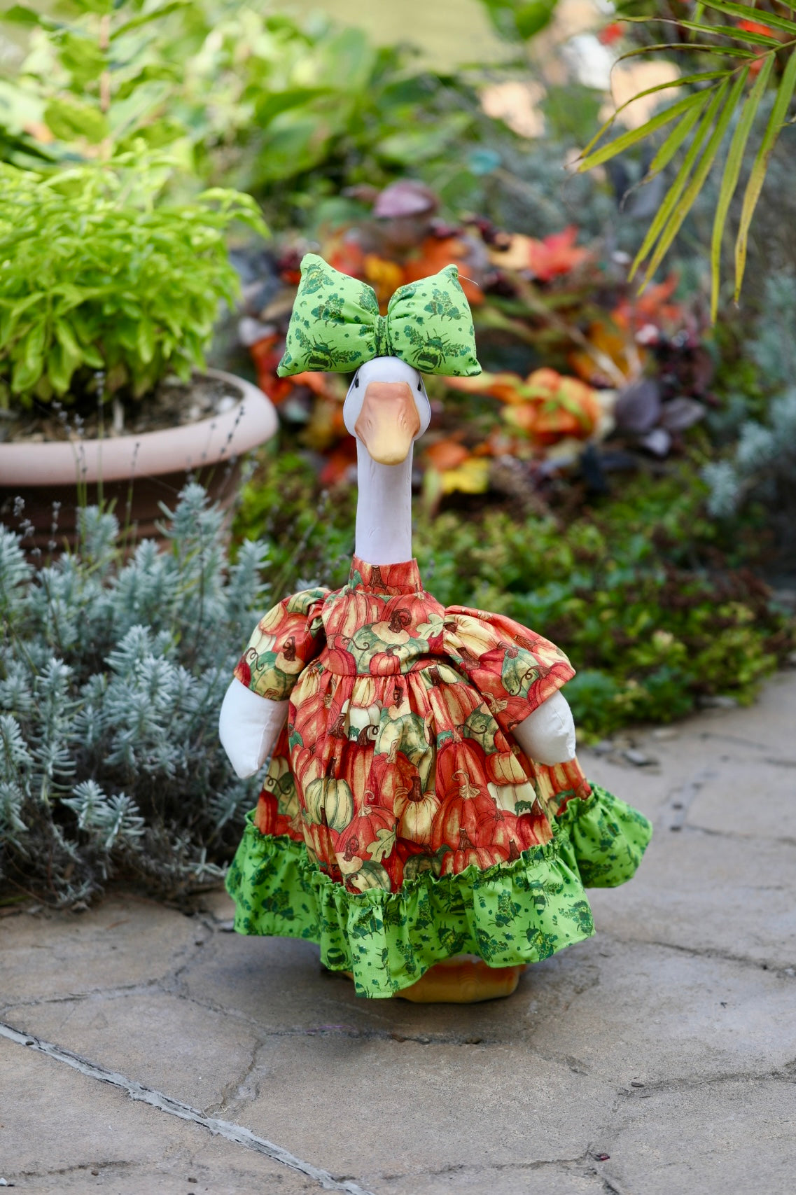 23" Fall Themed - Porch Goose Outfits with Stuffed Wings, Fall Dresses with Bow (Goose not Included)