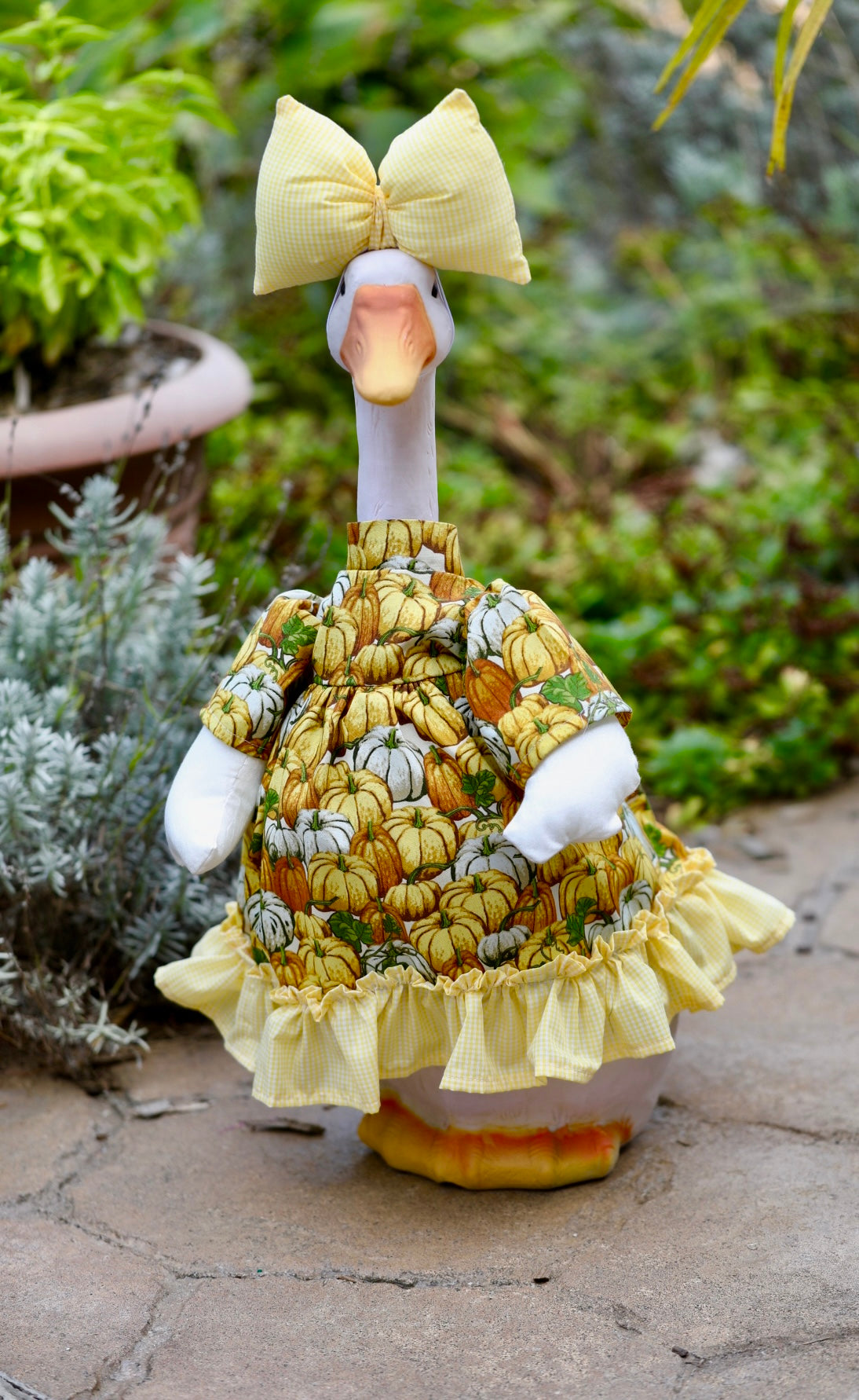 23" Fall Themed - Porch Goose Outfits with Stuffed Wings, Fall Dresses with Bow (Goose not Included)