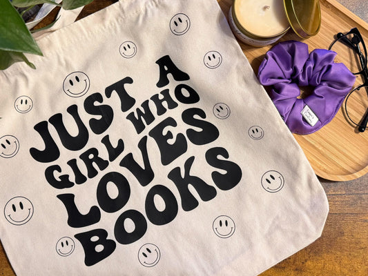Just a Girl Who Loves Books – Reusable Canvas Tote Bag