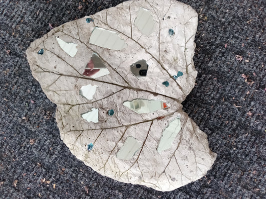 Cement Rhubarb Leaf (with mirror pieces)