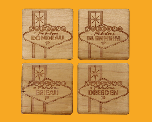 Chatham-Kent Coasters – Choose Your Own Town Names (Vegas Style, Set of 4)