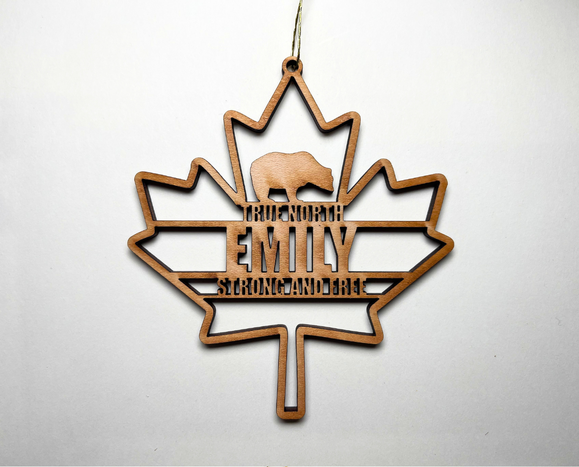 Maple Leaf with Bear Ornament – Customizable