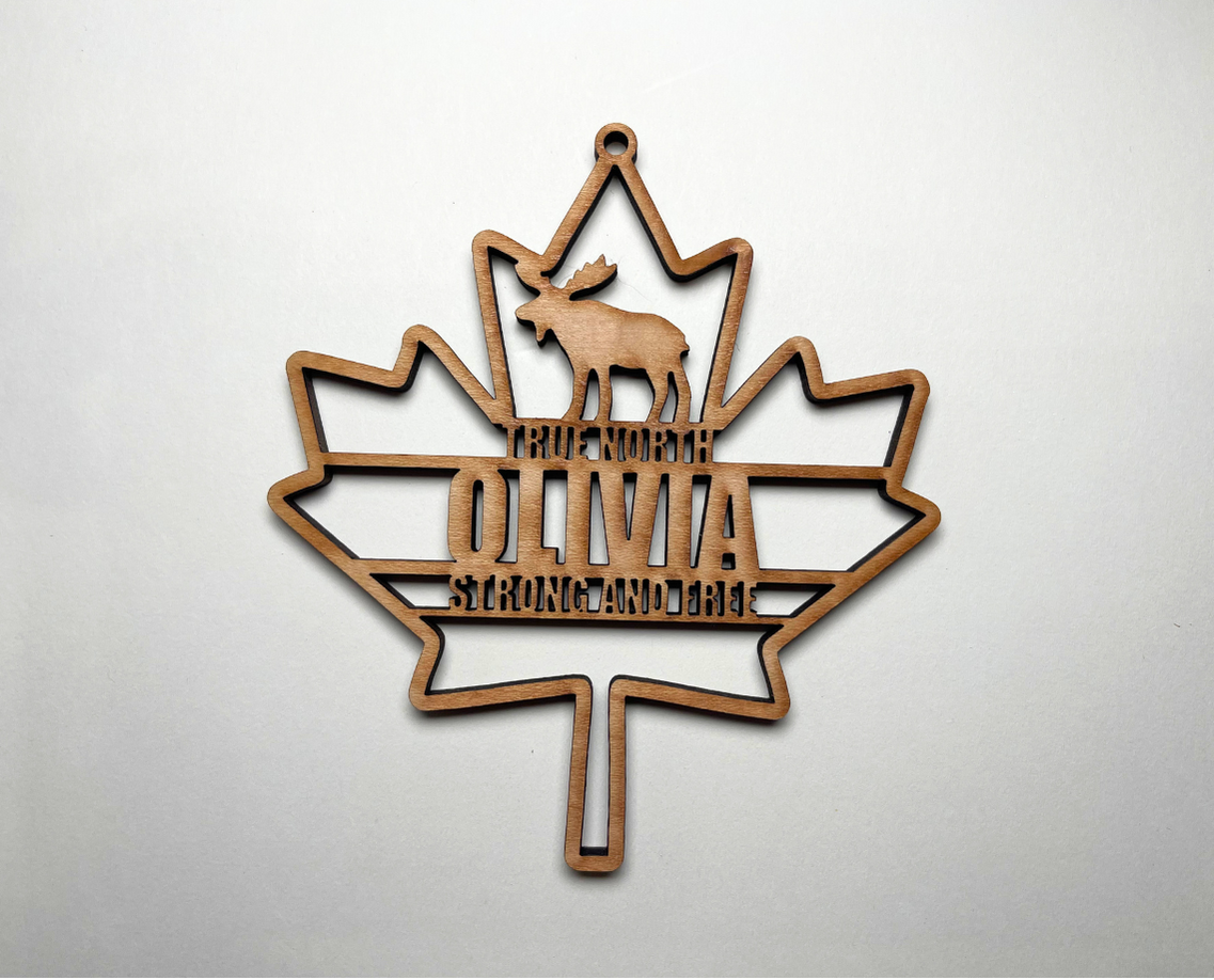Maple Leaf with Moose Ornament – Customizable