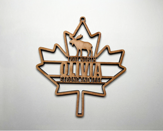 Maple Leaf with Moose Ornament – Customizable