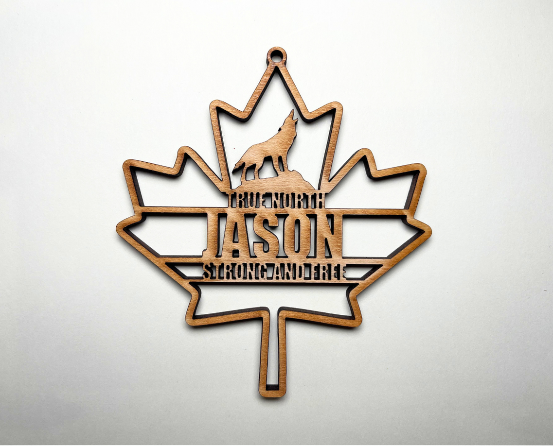 Maple Leaf with Wolf Ornament – Customizable