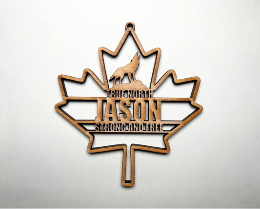Maple Leaf with Wolf Ornament – Customizable
