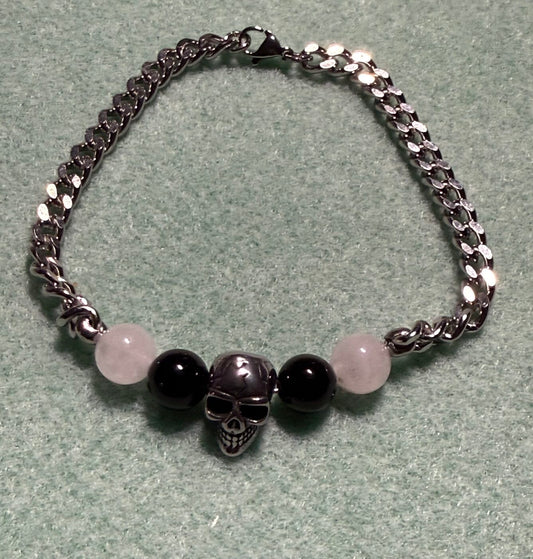 Stainless Steel, Skull, Black Onyx Bracelet