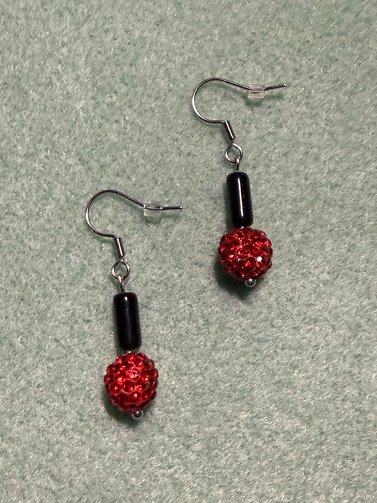 Crystal Ball Earrings (red & black)