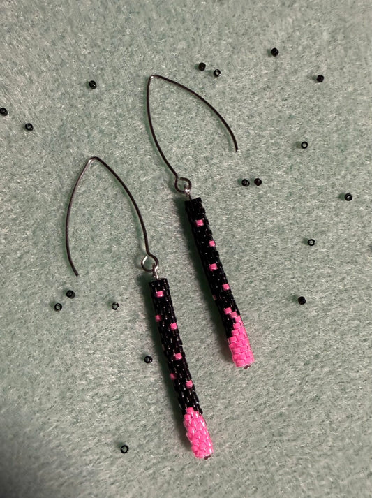 Pink & Black Snathan Si (Fairy Thread) Earrings