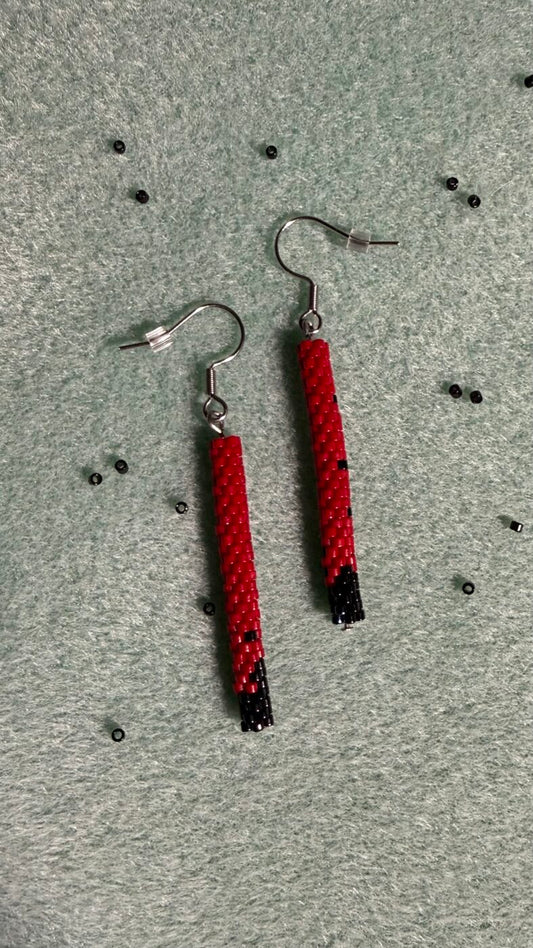 Red & Black Snathan Si (Fairy Thread) Earrings