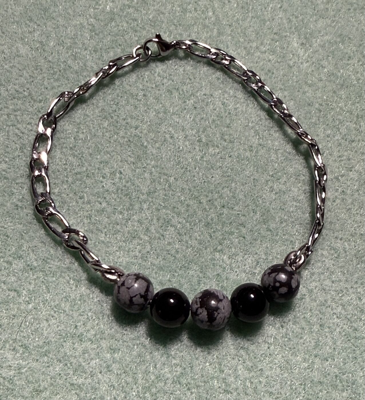 Stainless Steel, Black Onyx, Snowflake Bracelet