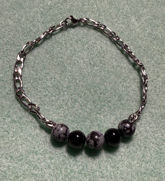 Stainless Steel, Black Onyx, Snowflake Bracelet