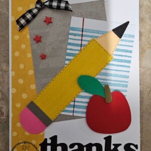 Dark Pencil, Apple, Chalkboard on Yellow Dotted Background (Thanks) Greeting Card