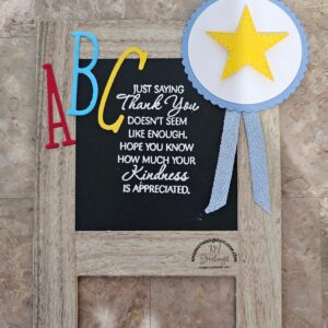 Chalkboard Easel with Blue Ribbon (Just saying thank-you) Greeting Card
